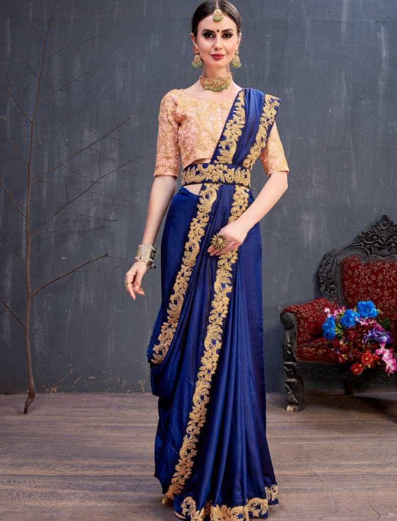 Royal Blue Belted Saree